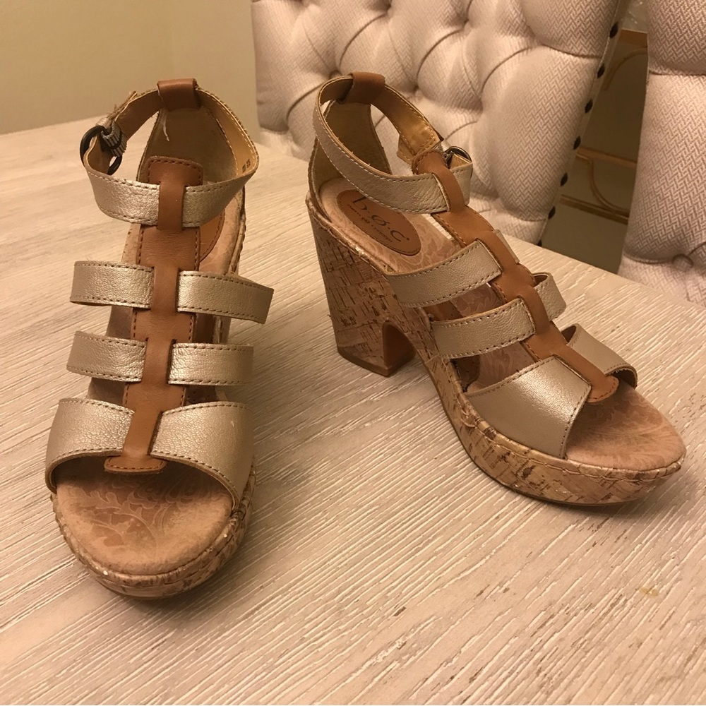 B.O.C Beige Leather Multi Strap Chunky Platform Sandals Women Size 8 Ankle Strap